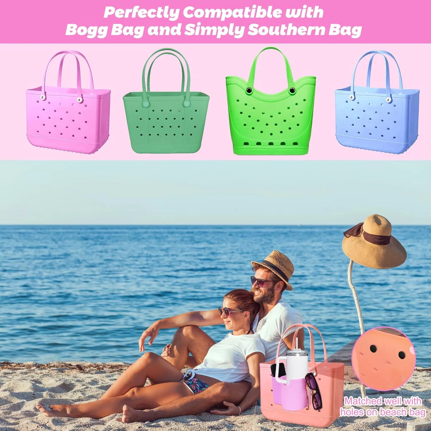 Cup and Phone Holder Compatible with Bogg Bag and Simply Southern Beach Totes, Cup Holder for Stanley, Bogg Bag Accessories Holder for Phone, Cup, Glasses
