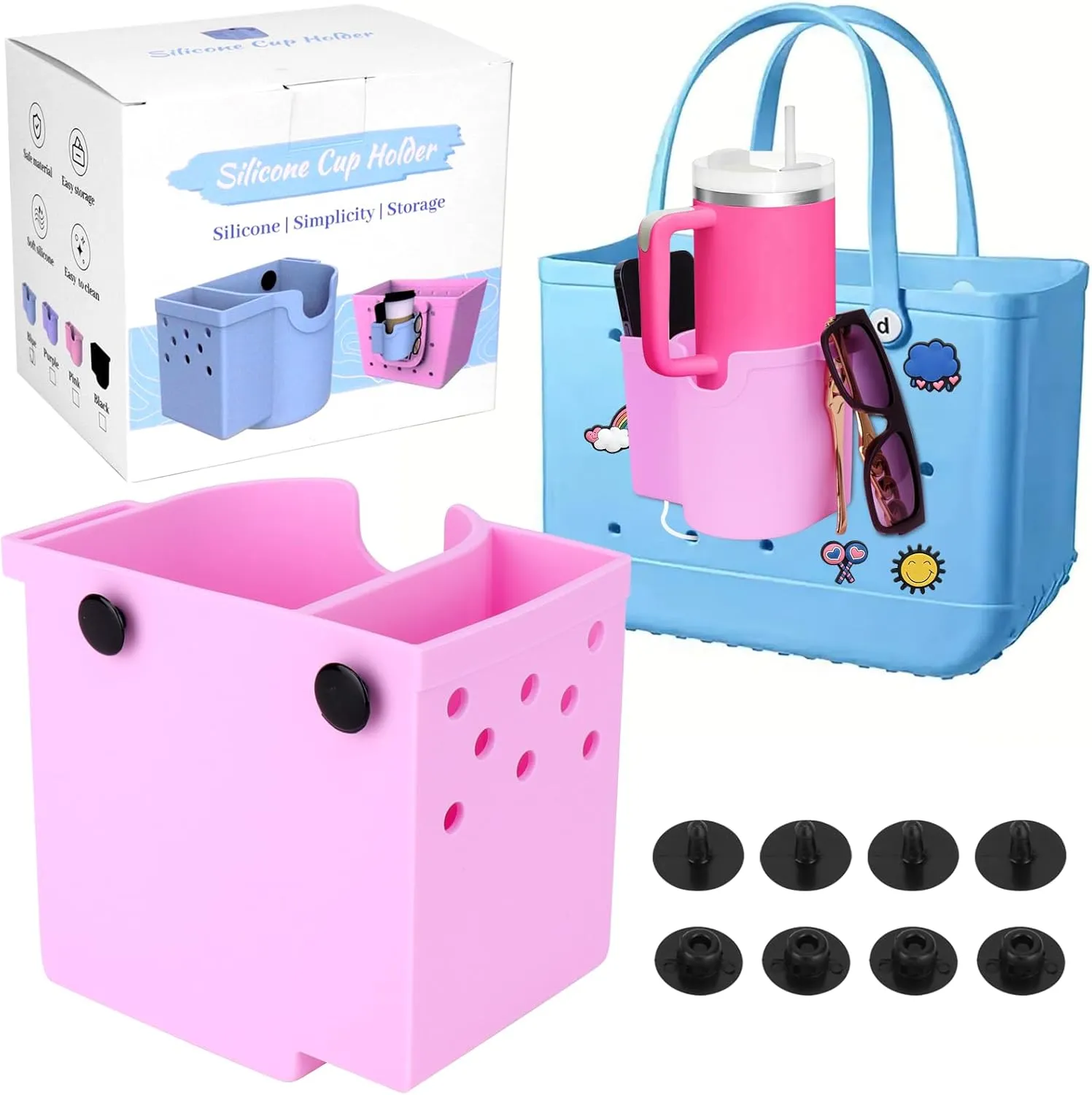 Cup and Phone Holder Compatible with Bogg Bag and Simply Southern Beach Totes, Cup Holder for Stanley, Bogg Bag Accessories Holder for Phone, Cup, Glasses
