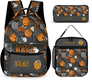 Custom 3Pcs Backpack Set with Lunch Bag Pencil Case Add Your Name Personalized School Book Bags Customization Basketball Backpack for Girls Boys Teens