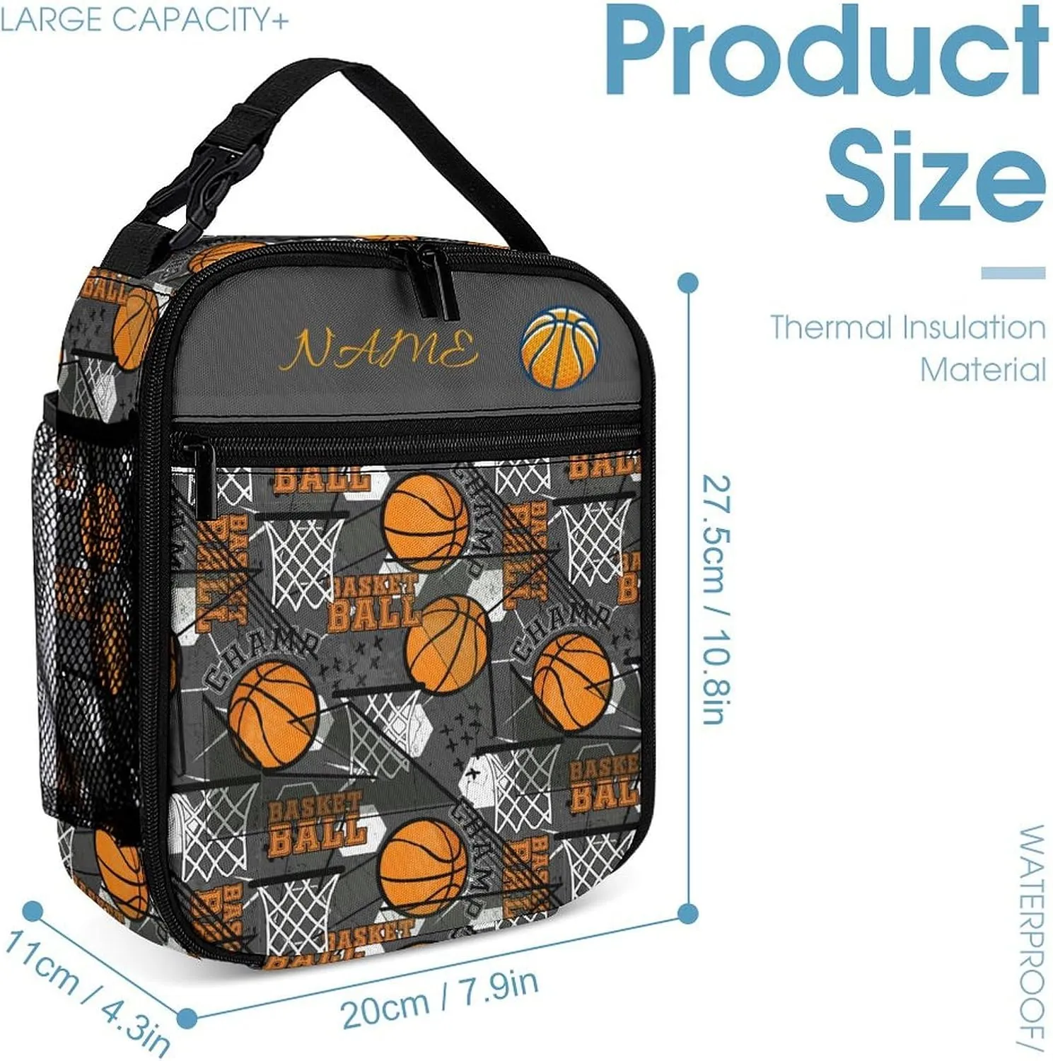 Custom 3Pcs Backpack Set with Lunch Bag Pencil Case Add Your Name Personalized School Book Bags Customization Basketball Backpack for Girls Boys Teens