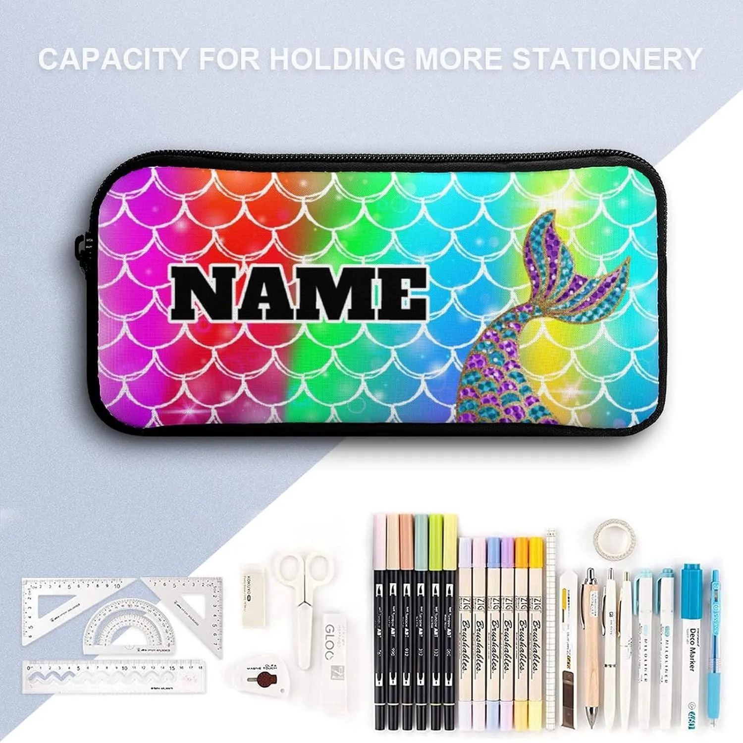 Custom Colorful Rainbow Mermaid 4Pcs Backpack Set with Lunch Bag Pencil Case Water Bottle Personalized Name Text School Book Bags Customized Backpack Set for Girls Boys Kids