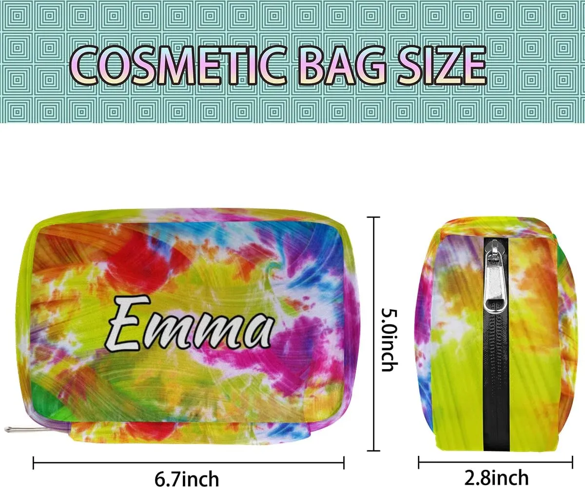 Custom Name Cosmetic Bag, Rainbow Tie Dye Personalized Bridesmaid Makeup Bag, Personalised Gift for Bridesmaid, Abstract Tie Dye Travel Makeup Bag, Bridesmaid Gifts, Organizer