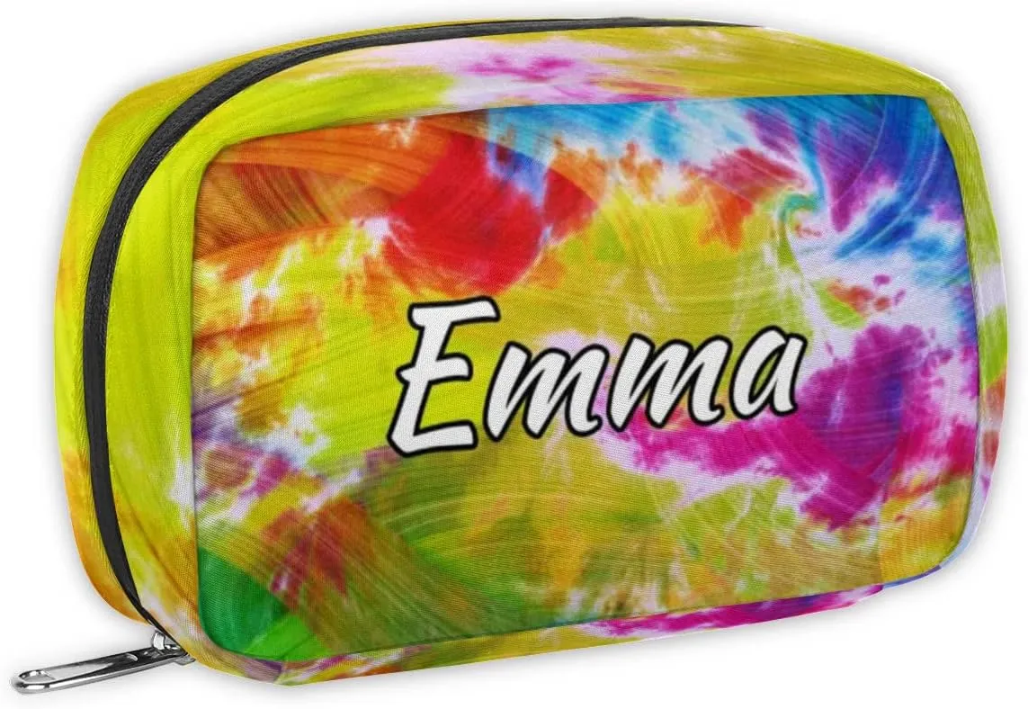 Custom Name Cosmetic Bag, Rainbow Tie Dye Personalized Bridesmaid Makeup Bag, Personalised Gift for Bridesmaid, Abstract Tie Dye Travel Makeup Bag, Bridesmaid Gifts, Organizer