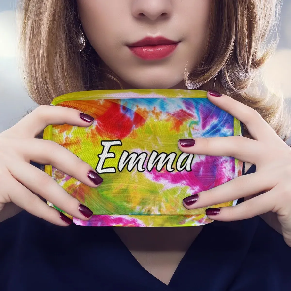 Custom Name Cosmetic Bag, Rainbow Tie Dye Personalized Bridesmaid Makeup Bag, Personalised Gift for Bridesmaid, Abstract Tie Dye Travel Makeup Bag, Bridesmaid Gifts, Organizer