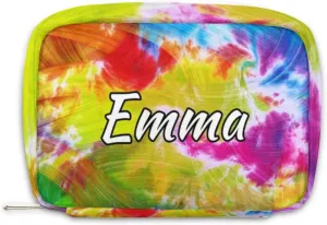 Custom Name Cosmetic Bag, Rainbow Tie Dye Personalized Bridesmaid Makeup Bag, Personalised Gift for Bridesmaid, Abstract Tie Dye Travel Makeup Bag, Bridesmaid Gifts, Organizer