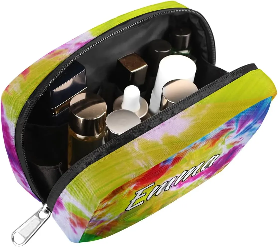 Custom Name Cosmetic Bag, Rainbow Tie Dye Personalized Bridesmaid Makeup Bag, Personalised Gift for Bridesmaid, Abstract Tie Dye Travel Makeup Bag, Bridesmaid Gifts, Organizer