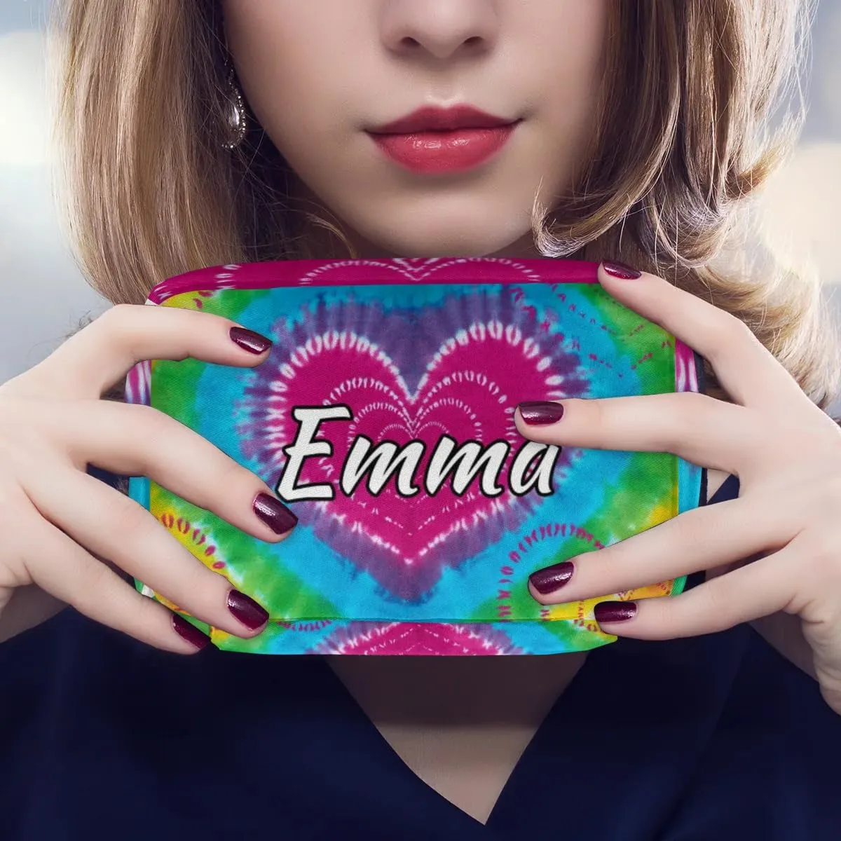 Custom Name Cosmetic Bag, Tie Dye Design Personalized Bridesmaid Makeup Bag, Personalised Gift for Bridesmaid, Tie Dye Travel Makeup Bag, Bridesmaid Gifts, Organizer
