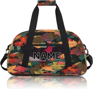 Custom Thanksgiving Fall Small Gym Bag 18 inch for Women Men Personalized Turkey Autumn Leaves Carry On Overnight Weekender Bag for Travel Work Dance Sport
