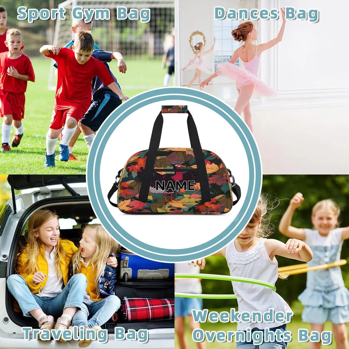 Custom Thanksgiving Fall Small Gym Bag 18 inch for Women Men Personalized Turkey Autumn Leaves Carry On Overnight Weekender Bag for Travel Work Dance Sport