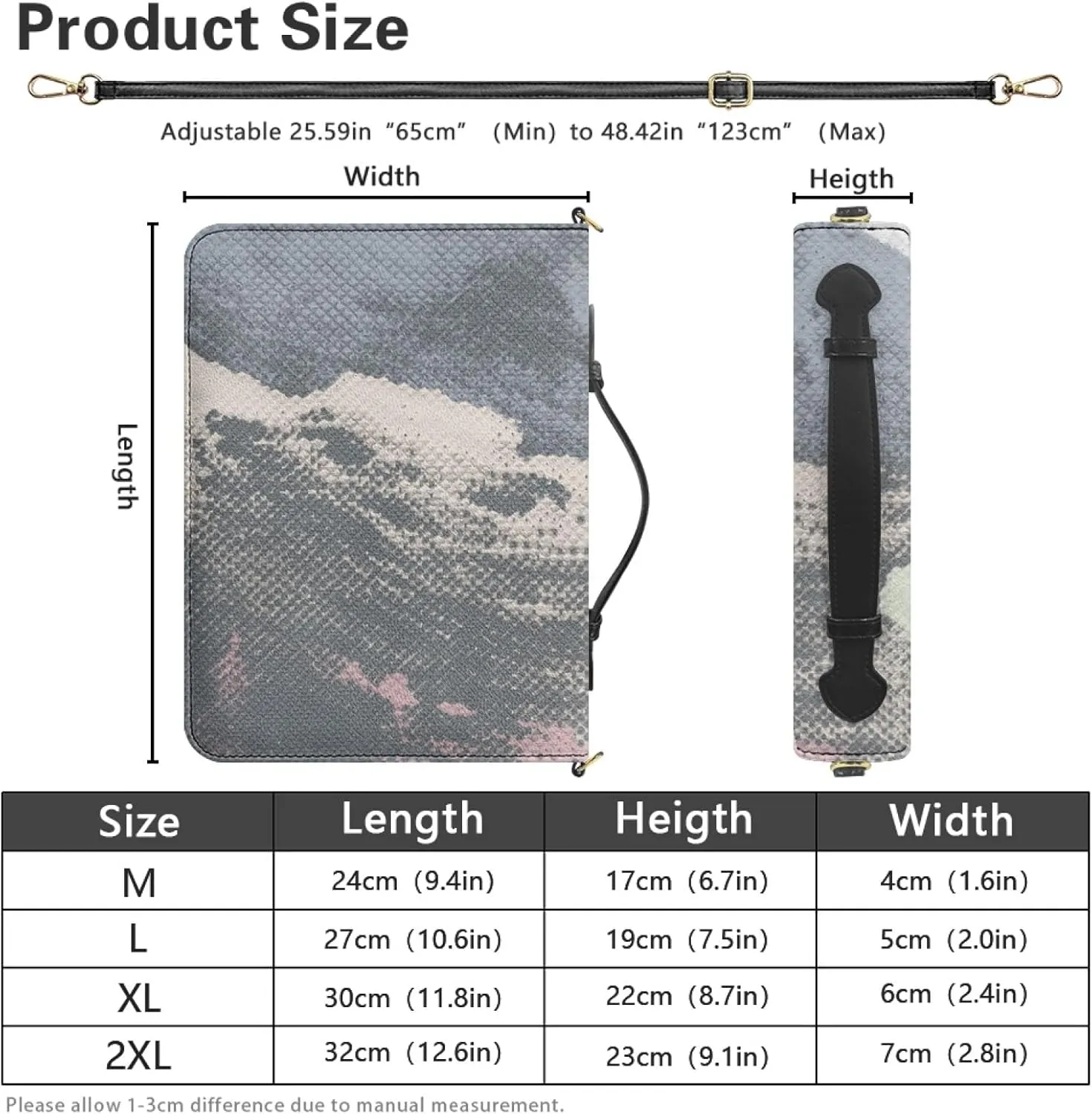 Customize Bible Cover Case Removable Shoulder-Strap for Women Men Personalized PU Leather Bible Protective Bags with Picture/Image/Text Custom Bible Carrier Bag with Handle, Black, XL