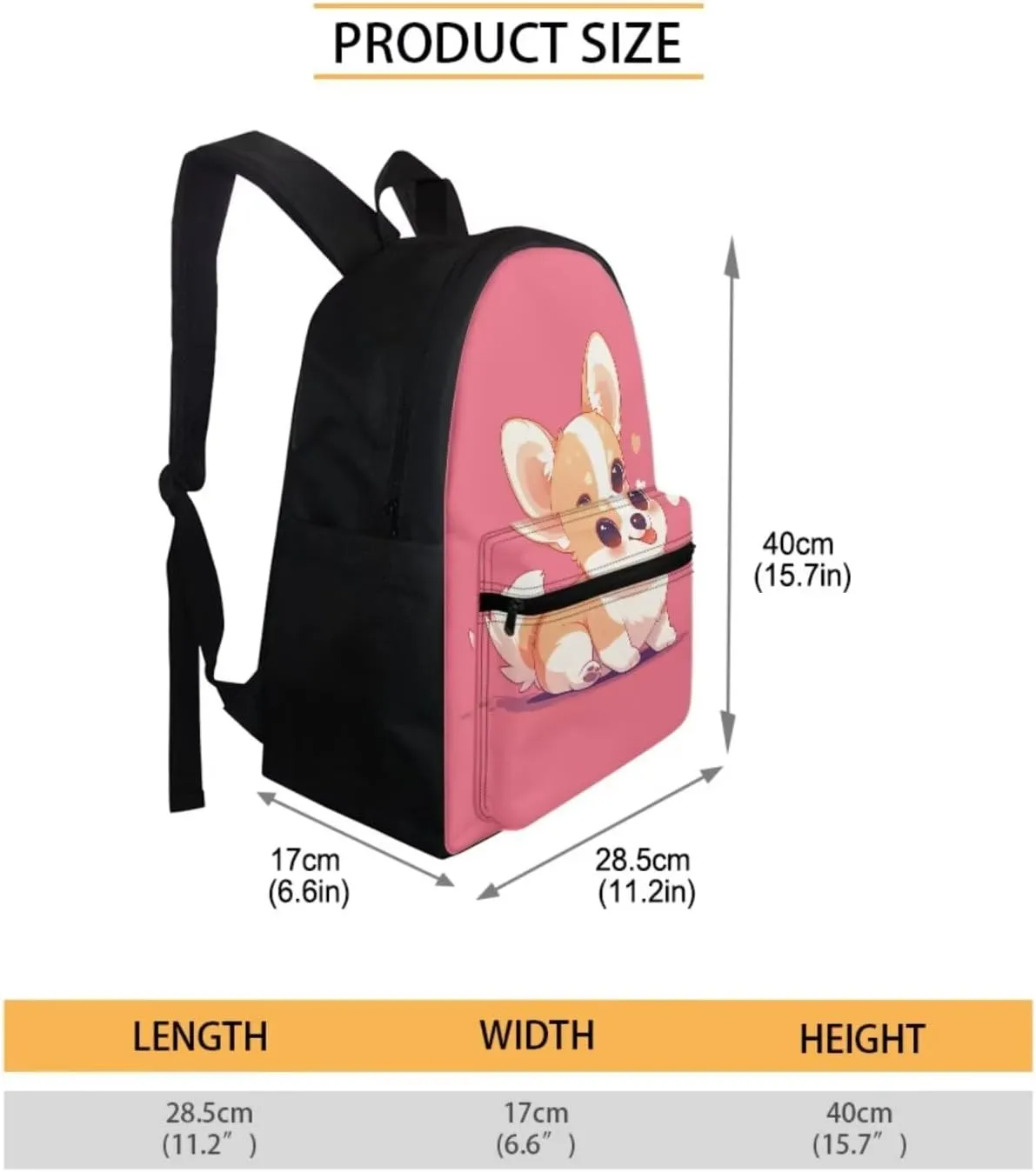 Cute Corgi Backpack for Elementary School Boys Girls Bookbag Ages 6-8/8-10 Kids School Bag With Lunch Bag Pencil Case Set 3 In 1 Primary Kindergarten Students Book Bags 16Inch Pink
