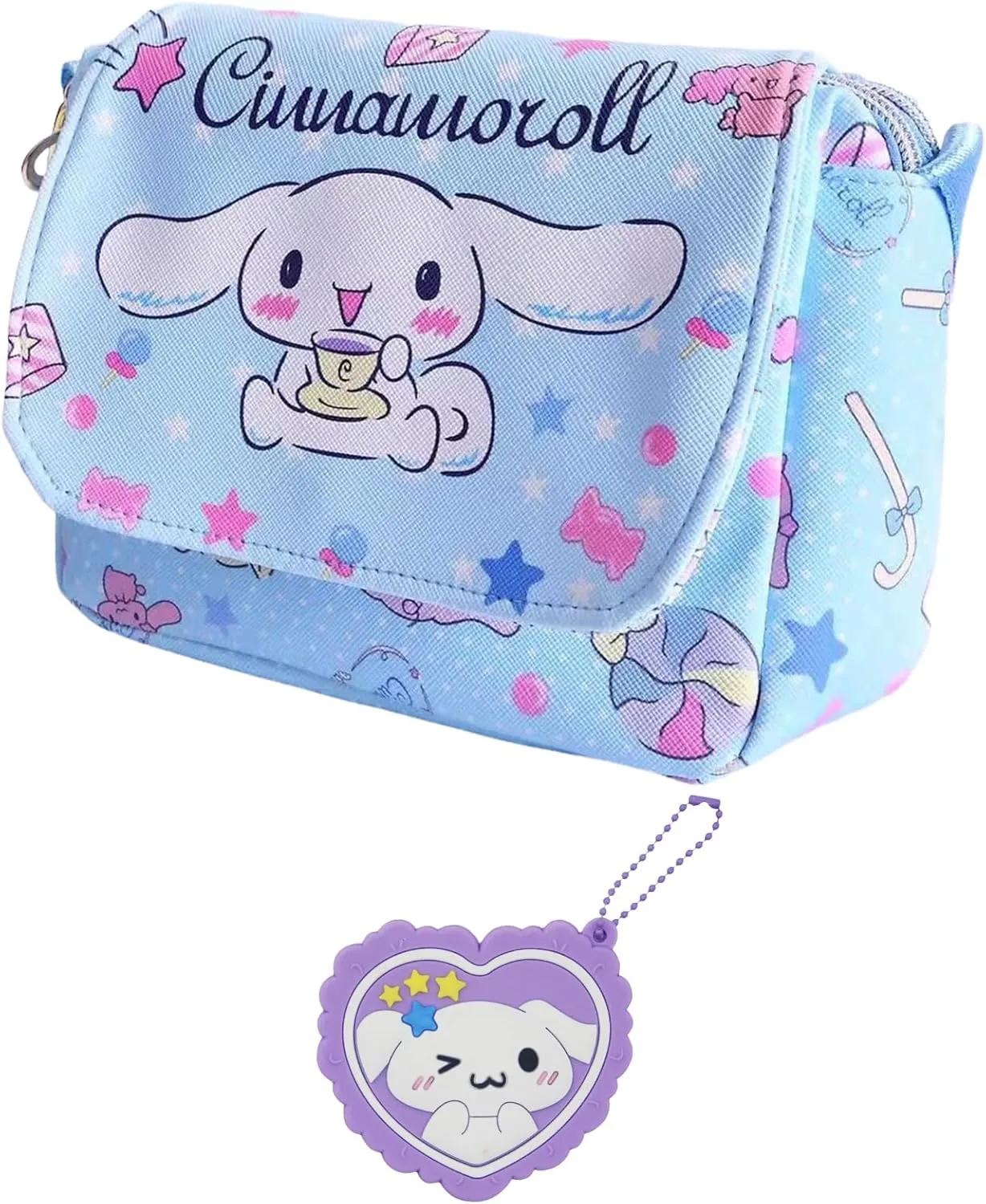 Cute Dog Crossbody Bag with Adjustable Shoulder Strap and Mirror, Kawaii Handbag with Buckle, Kitty Family Wallet Purse Shoulder Bag Coin Pouch Accessories for Women Girls