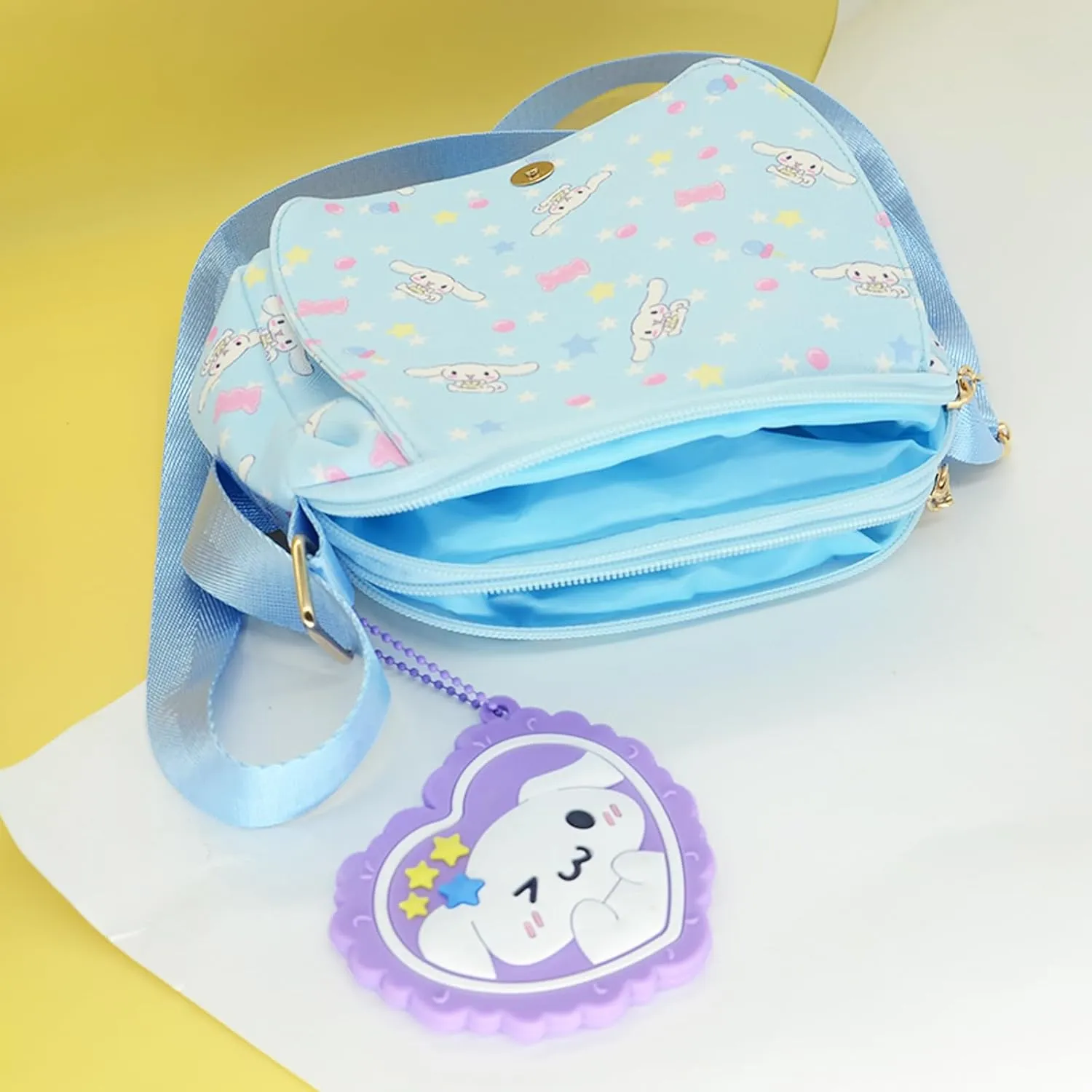 Cute Dog Crossbody Bag with Adjustable Shoulder Strap and Mirror, Kawaii Handbag with Buckle, Kitty Family Wallet Purse Shoulder Bag Coin Pouch Accessories for Women Girls