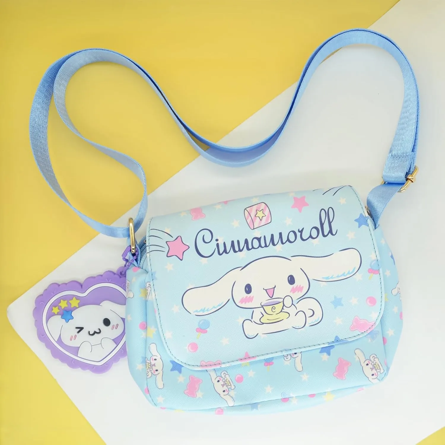 Cute Dog Crossbody Bag with Adjustable Shoulder Strap and Mirror, Kawaii Handbag with Buckle, Kitty Family Wallet Purse Shoulder Bag Coin Pouch Accessories for Women Girls