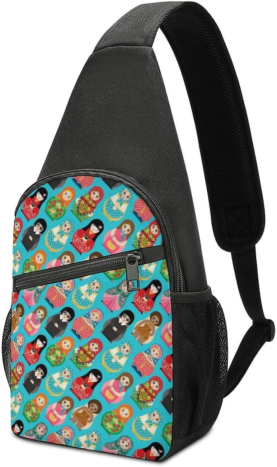 Cute Doll Crossbody Bags Chest Bag Sling Backpack Adjustable Shoulder Bag for Cycling Camping Hiking Sports Travel pattern44