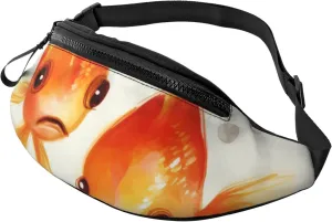 Cute Fish Printed Bumbag Waist Bag for Men Women Adjustable Belt Fanny Pack with Headphone Hole for Travel,Hiking,Sport,Cycling, Black, One Size, Hiking Backpack