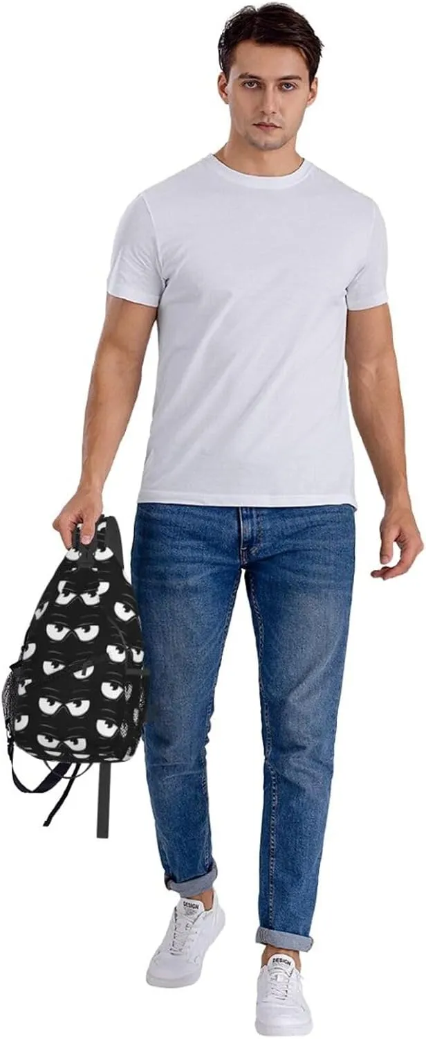 Cute Funny Cartoon Sketch Eyes Crossbody Bag Cross Chest Bag Adjustable Sling Backpack Sports Gym Shoulder Bags Travel Cycling Daypack Diagonally Casual Rucksack