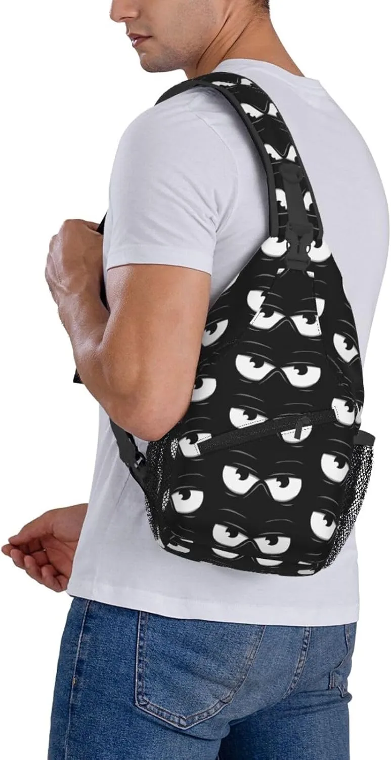 Cute Funny Cartoon Sketch Eyes Crossbody Bag Cross Chest Bag Adjustable Sling Backpack Sports Gym Shoulder Bags Travel Cycling Daypack Diagonally Casual Rucksack
