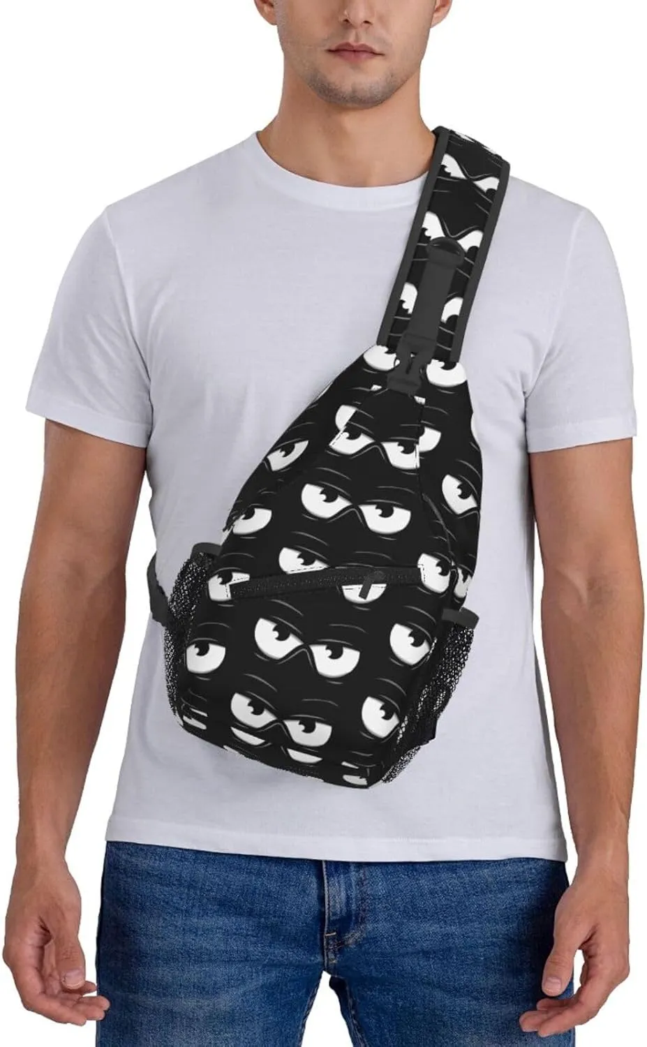 Cute Funny Cartoon Sketch Eyes Crossbody Bag Cross Chest Bag Adjustable Sling Backpack Sports Gym Shoulder Bags Travel Cycling Daypack Diagonally Casual Rucksack