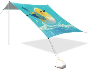 Cute Light Yellow Bird Beach Tent UPF50 Lightweight Portable Sun Shelter Includes Sand Shovel, Sandbags, Stability Poles for Camping, Fishing, Backyard Fun