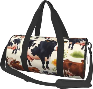 Cute Little Cow Calf Pattern Printed Travel Bag,Round Personal Item Storage bag,Foldie Duffel Bag for Traveling Vacation,Fitness,Sports