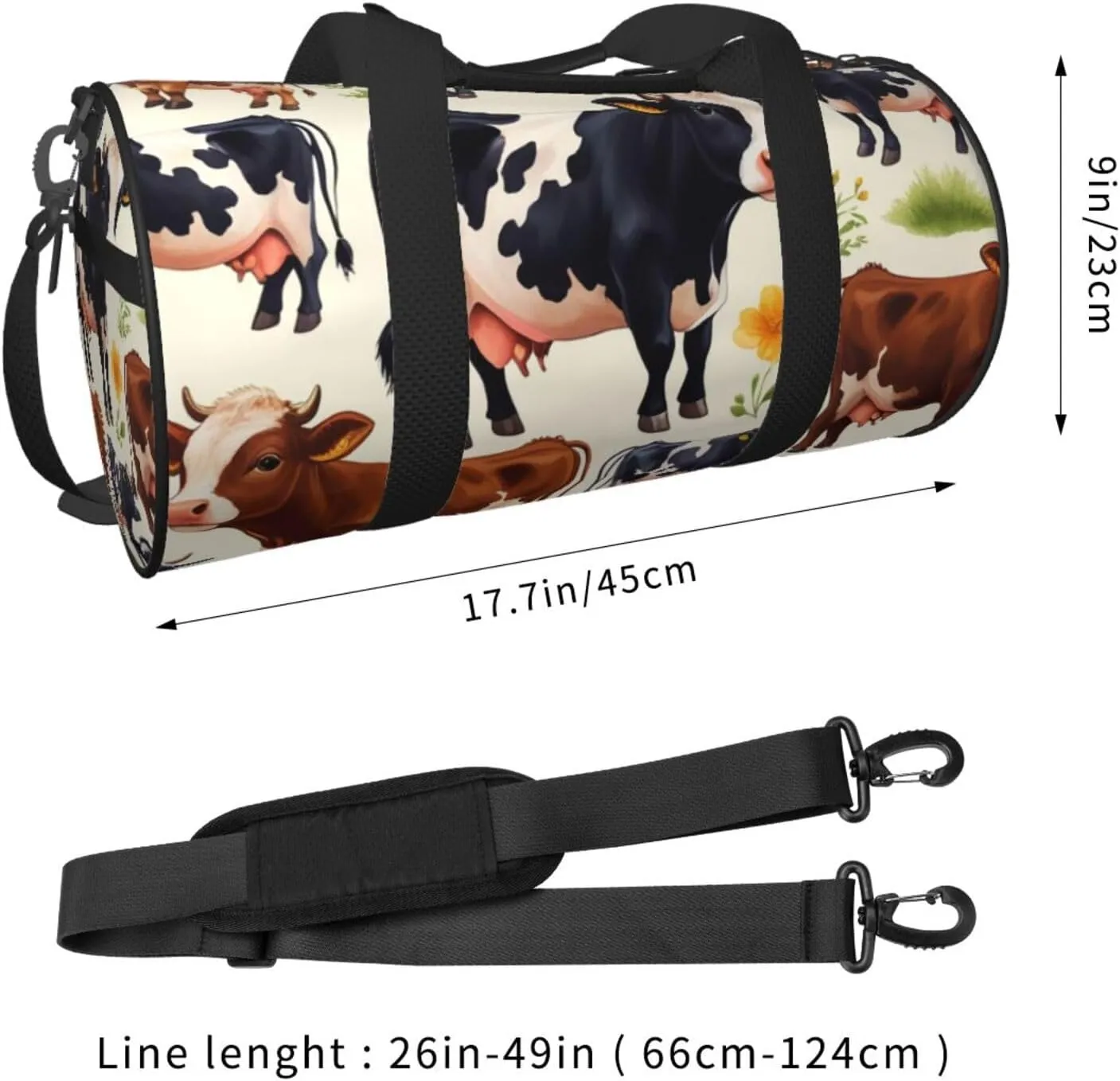 Cute Little Cow Calf Pattern Printed Travel Bag,Round Personal Item Storage bag,Foldie Duffel Bag for Traveling Vacation,Fitness,Sports