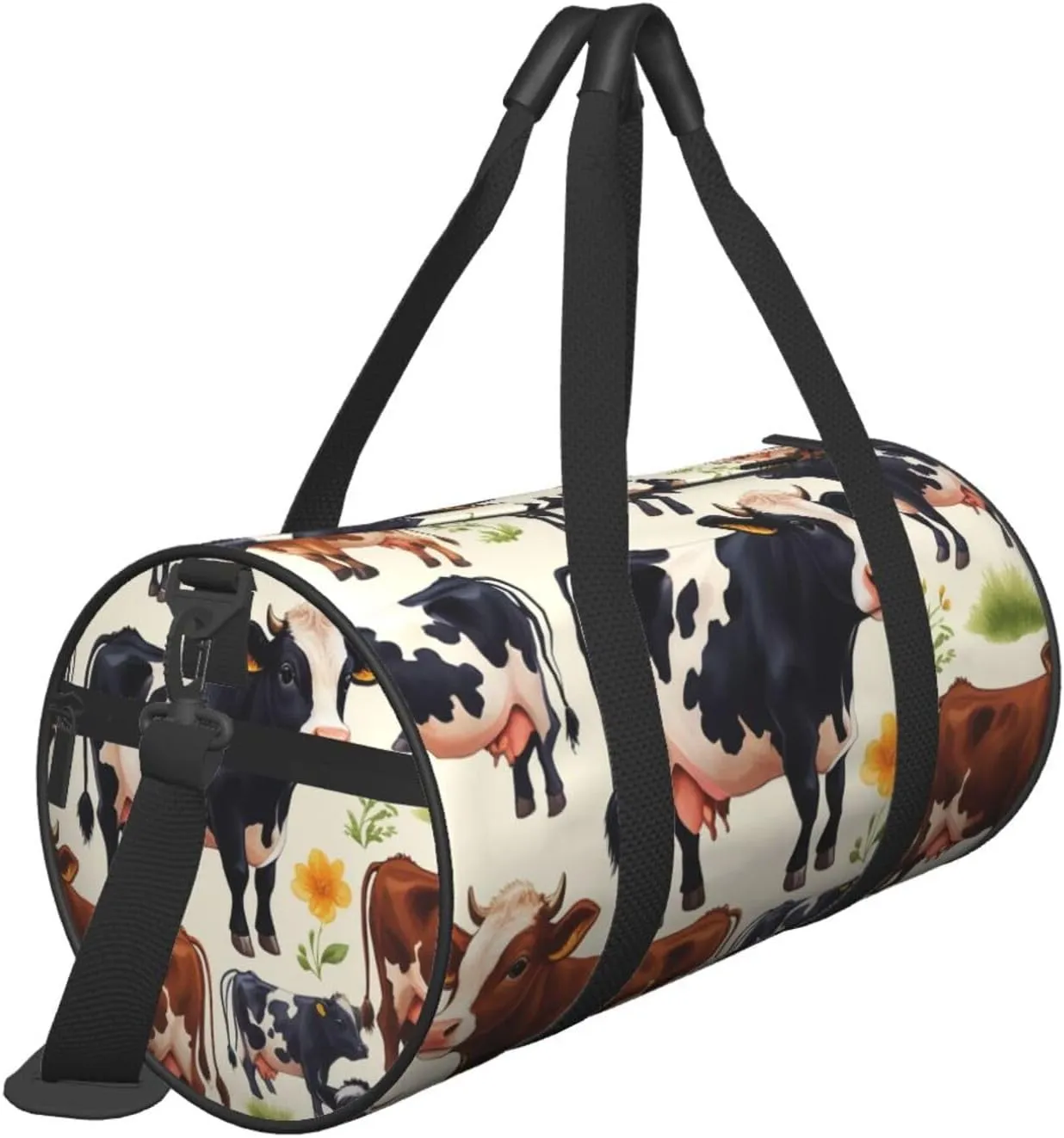 Cute Little Cow Calf Pattern Printed Travel Bag,Round Personal Item Storage bag,Foldie Duffel Bag for Traveling Vacation,Fitness,Sports