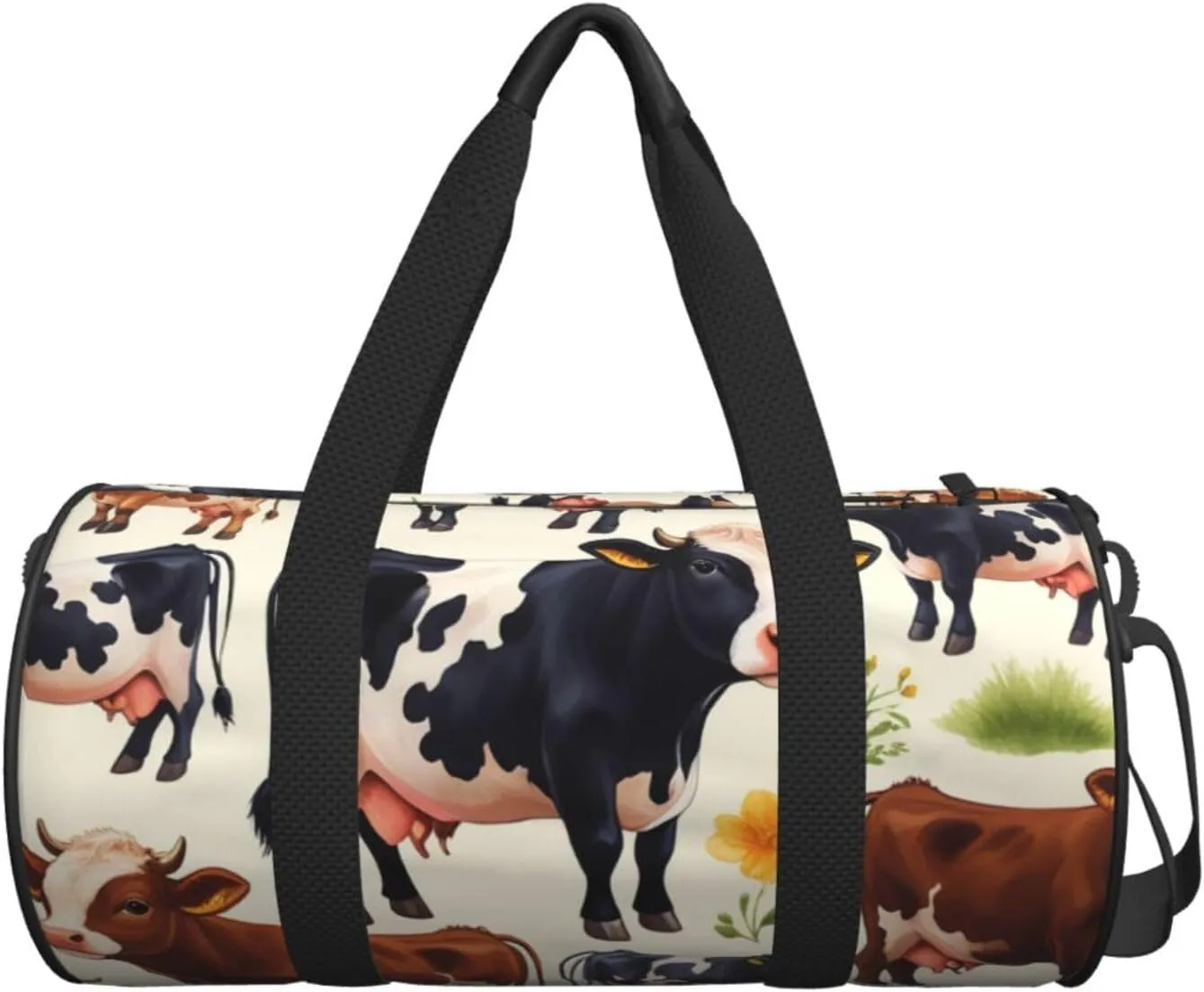 Cute Little Cow Calf Pattern Printed Travel Bag,Round Personal Item Storage bag,Foldie Duffel Bag for Traveling Vacation,Fitness,Sports