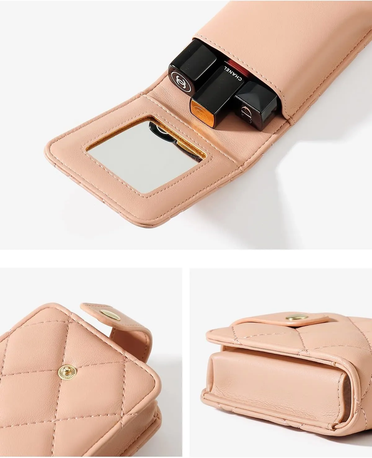 Cute Makeup Lipstick Case Portable Lipsticks Holder With Mirror Lip Gloss Purse Travel Cosmetic Pouch For Women Girls