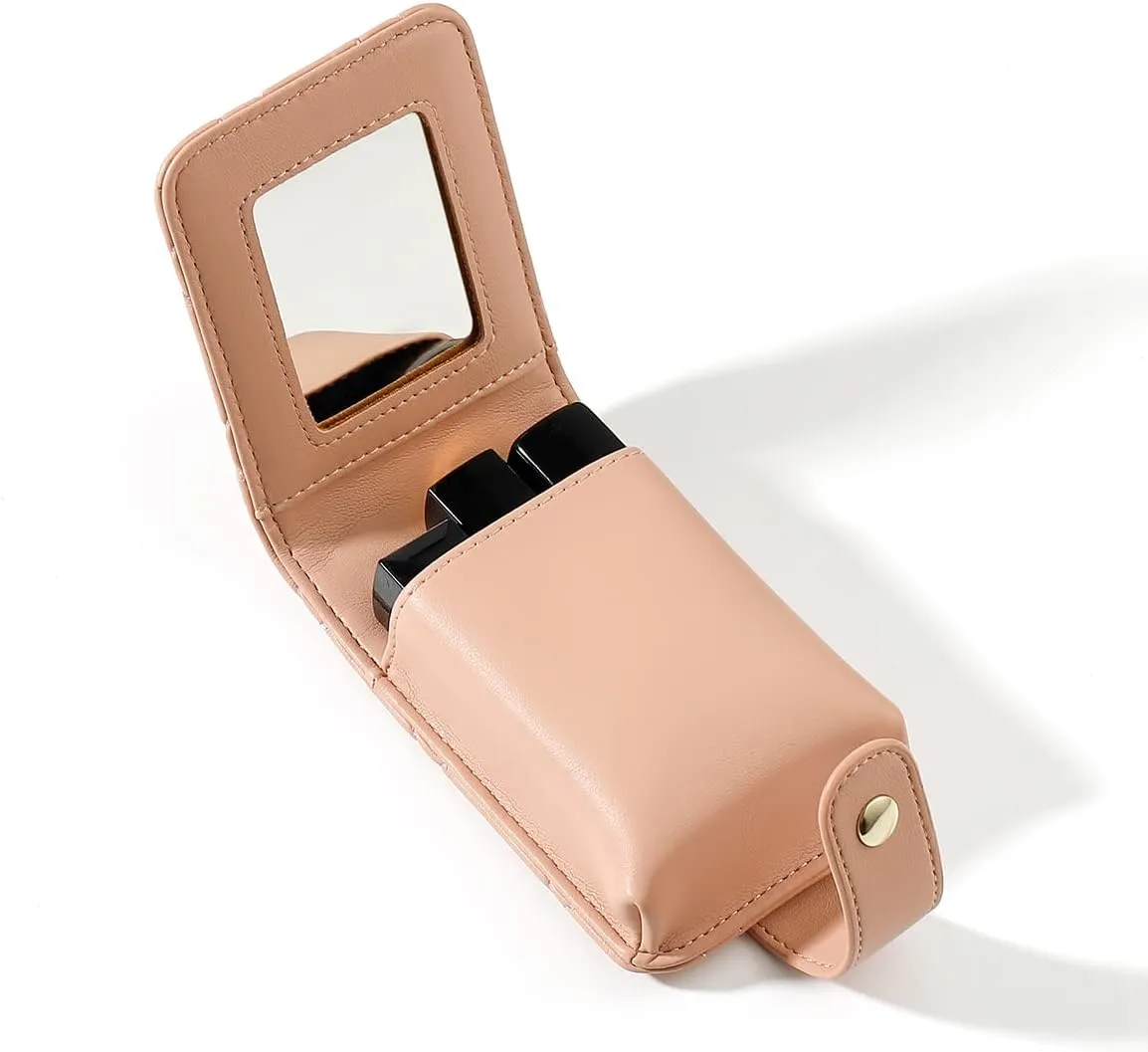 Cute Makeup Lipstick Case Portable Lipsticks Holder With Mirror Lip Gloss Purse Travel Cosmetic Pouch For Women Girls