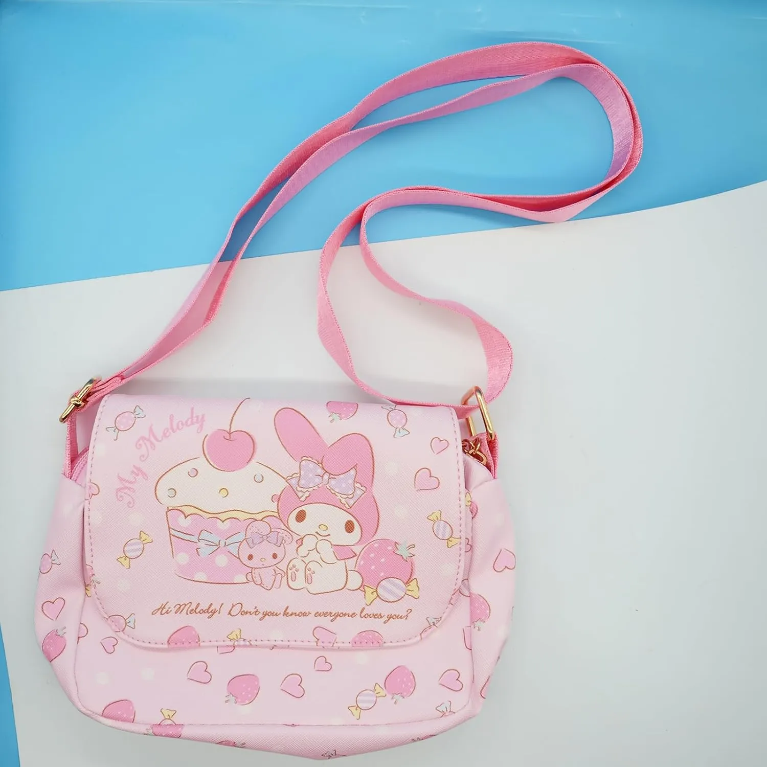 Cute Medy Crossbody Bag with Adjustable Shoulder Strap and Mirror, Kawaii Handbag with Buckle, Kitty Family Wallet Purse Shoulder Bag Coin Pouch Accessories for Women Girls