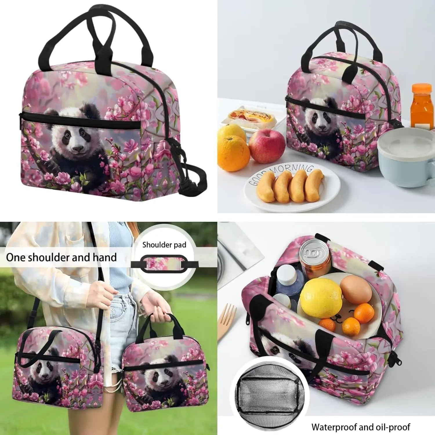 Cute Panda Backpack for School Girls 10-12 Cherry Blossom Bookbag With Lunch Box Kids Pencil Case Elementary/Middle School Bag 3Rd Grade-6Th Grade Teens Schoolbag 17inch Laptop Bags
