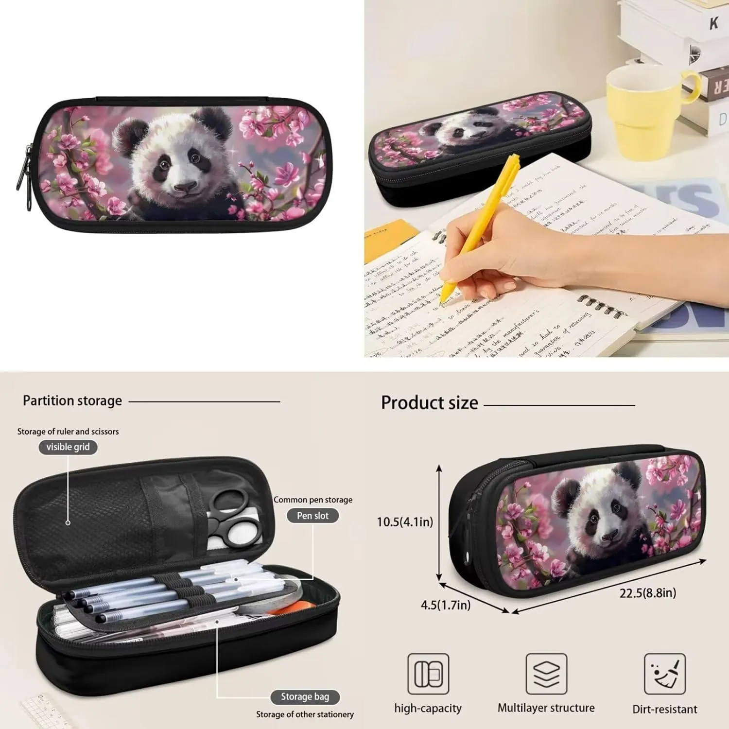 Cute Panda Backpack for School Girls 10-12 Cherry Blossom Bookbag With Lunch Box Kids Pencil Case Elementary/Middle School Bag 3Rd Grade-6Th Grade Teens Schoolbag 17inch Laptop Bags