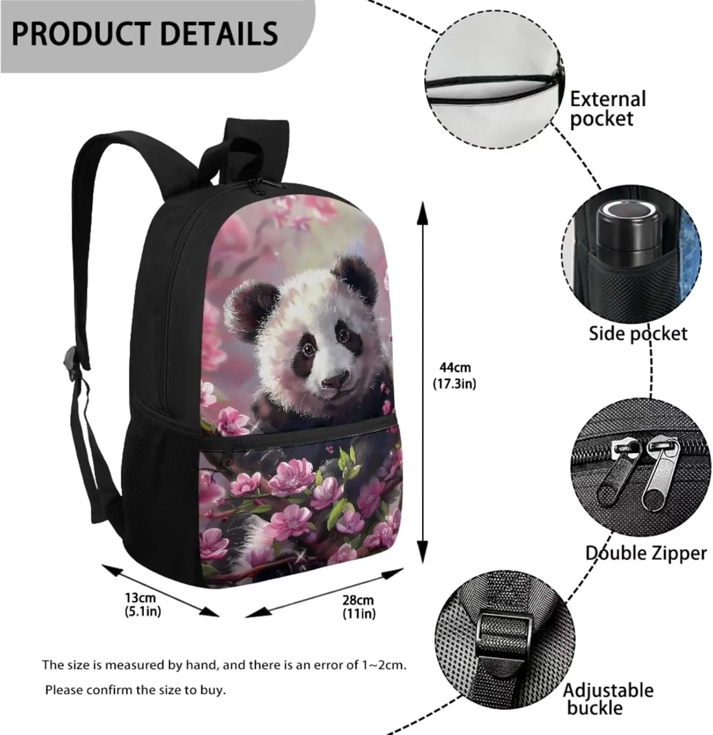 Cute Panda Backpack for School Girls 10-12 Cherry Blossom Bookbag With Lunch Box Kids Pencil Case Elementary/Middle School Bag 3Rd Grade-6Th Grade Teens Schoolbag 17inch Laptop Bags