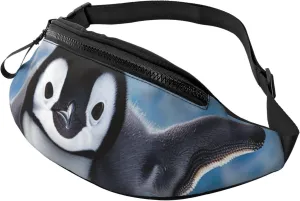 Cute Penguins Baby Taking Pictures Printed Bumbag Waist Bag for Men Women Adjustable Belt Fanny Pack with Headphone Hole for Travel,Hiking,Sport,Cycling, Black, One Size, Hiking Backpack