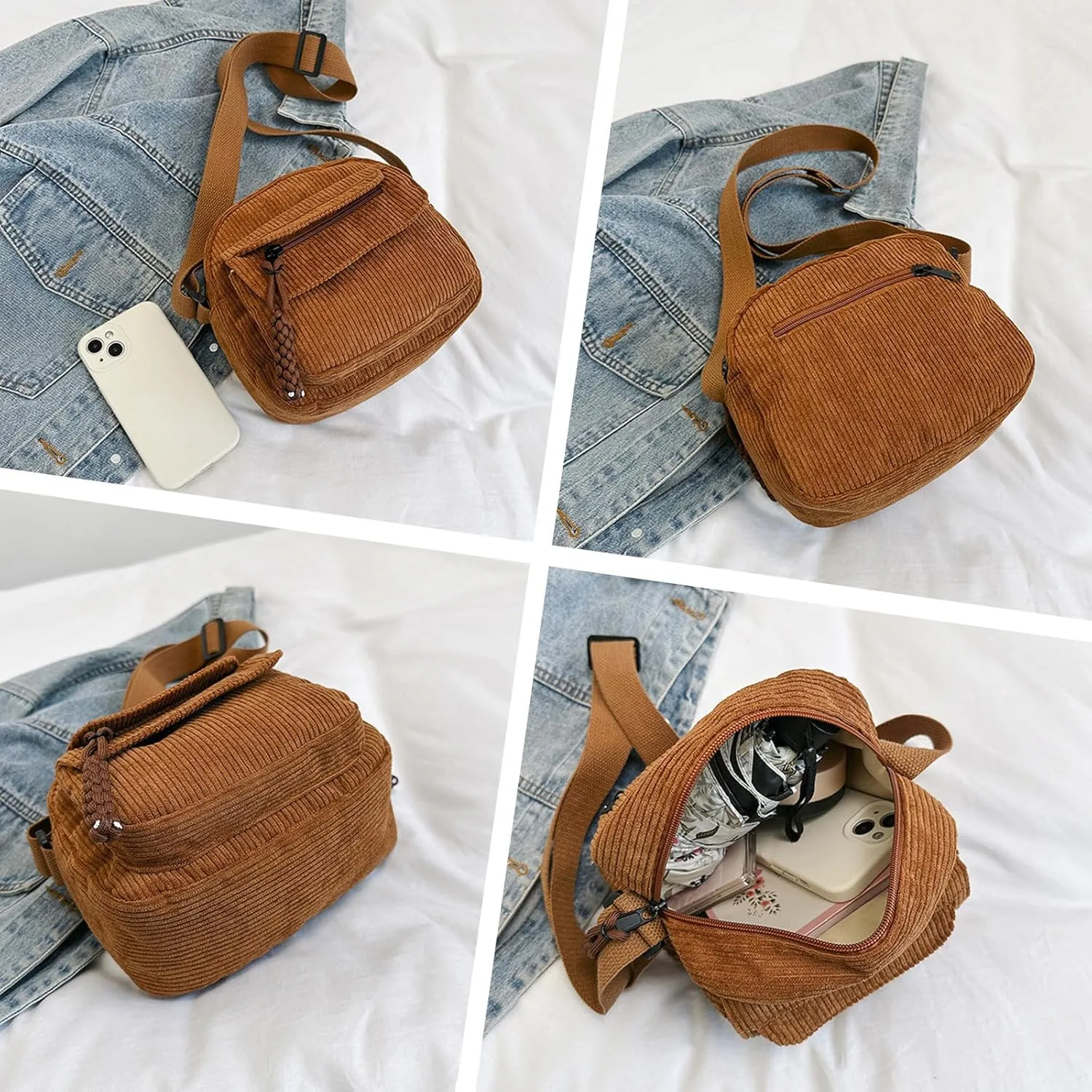 Cute Purse for Women Strawberry Bag Corduroy Tote Bag Work Messenger Bag Cute Crossbody Bag Handbags Everyday Bag