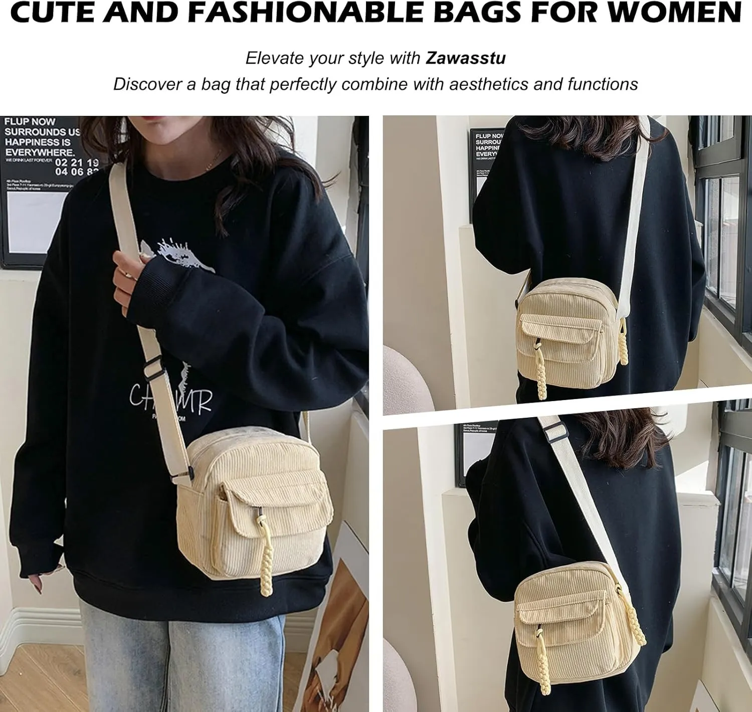 Cute Purse for Women Strawberry Bag Corduroy Tote Bag Work Messenger Bag Cute Crossbody Bag Handbags Everyday Bag