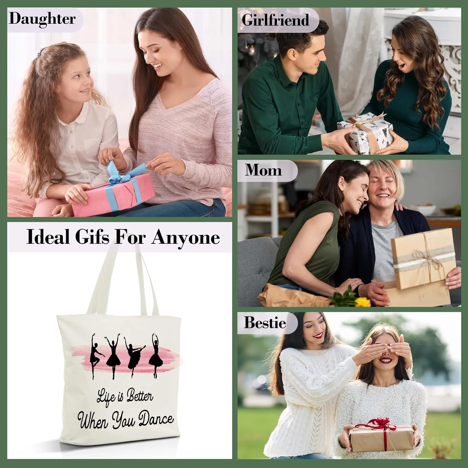 Dance Gifts Canvas Tote Bag Aesthetic, Reusable Grocery Shopping Bags, Mother's Day Gifts, Teachers Day Gift, Birthday Christmas Dance Competition Gift Accessories for Women Friends (A15)
