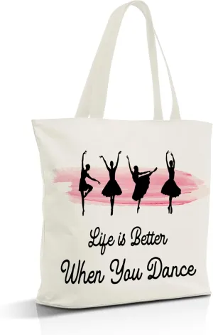 Dance Gifts Canvas Tote Bag Aesthetic, Reusable Grocery Shopping Bags, Mother's Day Gifts, Teachers Day Gift, Birthday Christmas Dance Competition Gift Accessories for Women Friends (A15)