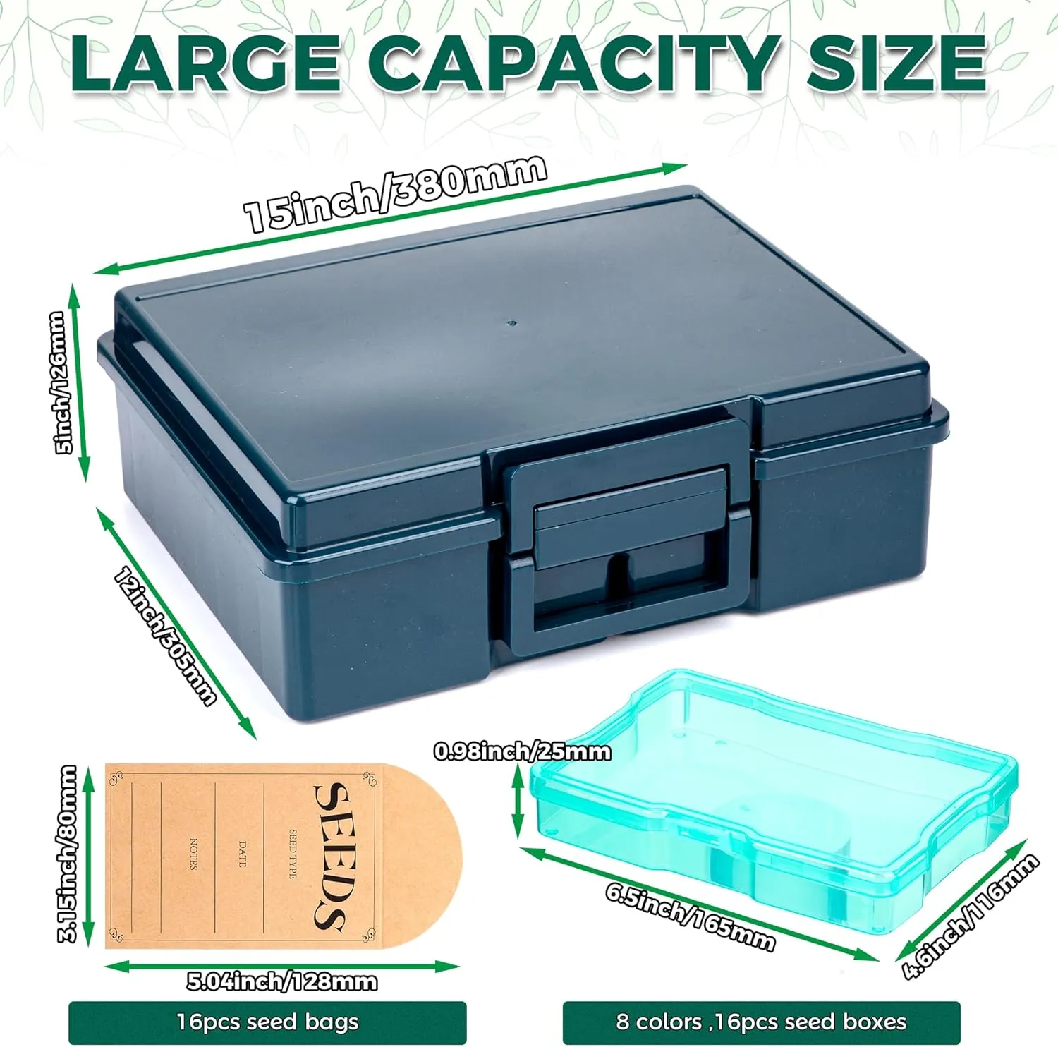 Dark Green Seed Packets Storage Organizer For Gargen Planting，16pcs 4×6 inch Colorful Seed Boxes With 16 pcs seed bags