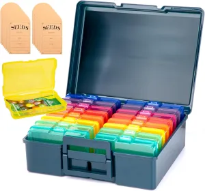 Dark Green Seed Packets Storage Organizer For Gargen Planting，16pcs 4×6 inch Colorful Seed Boxes With 16 pcs seed bags
