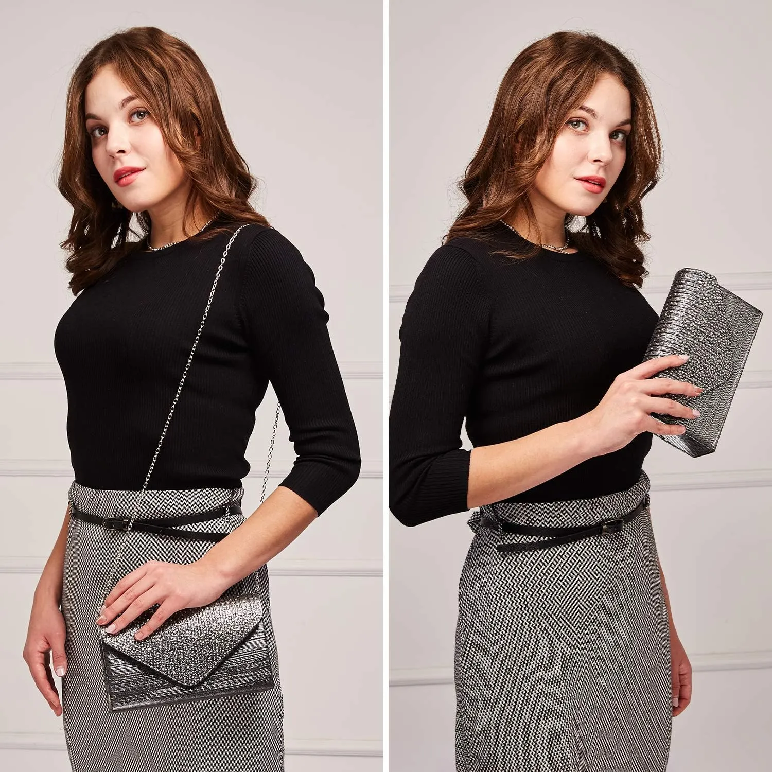 Dasein Ladies Frosted Satin Evening Clutch Purse Bag Crossbody Handbags Party Prom Wedding Envelope