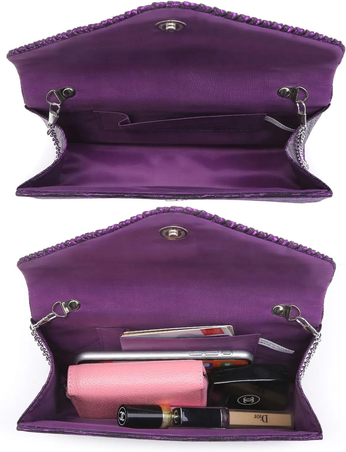 Dasein Ladies Frosted Satin Evening Clutch Purse Bag Crossbody Handbags Party Prom Wedding Envelope