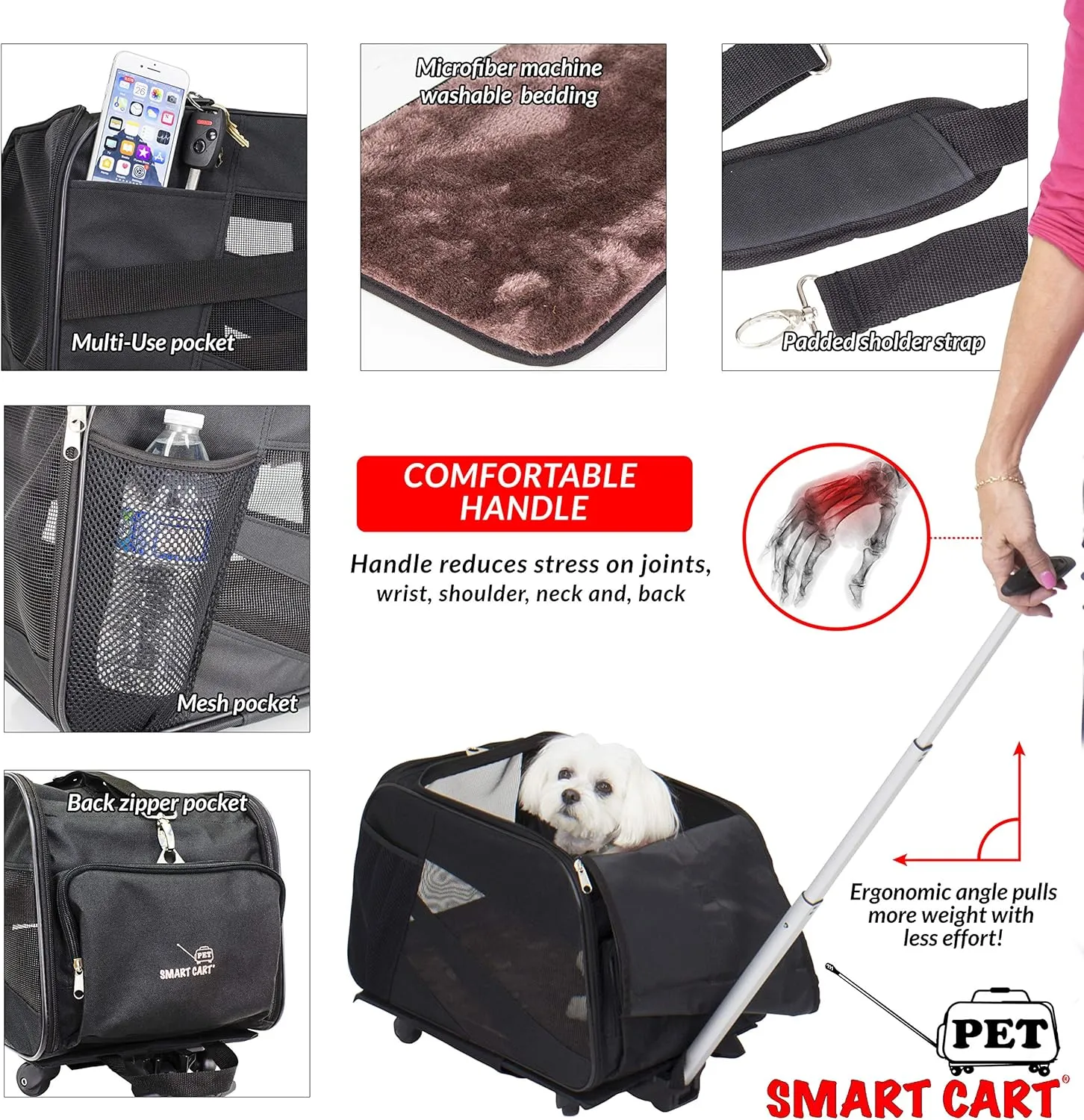 dbest products Pet Smart Cart, Large, Black, Rolling Carrier with wheels soft sided collapsible Folding Travel Bag, Dog Cat Airline Approved Tote Luggage backpack