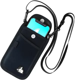 DefenderShield EMF Radiation Blocker Phone Pouch (Black) - Lightweight Radiation Blocker for Cell Phone with Crossbody Strap - EMF Shield with Extra Pocket (7.5 x 4 in)