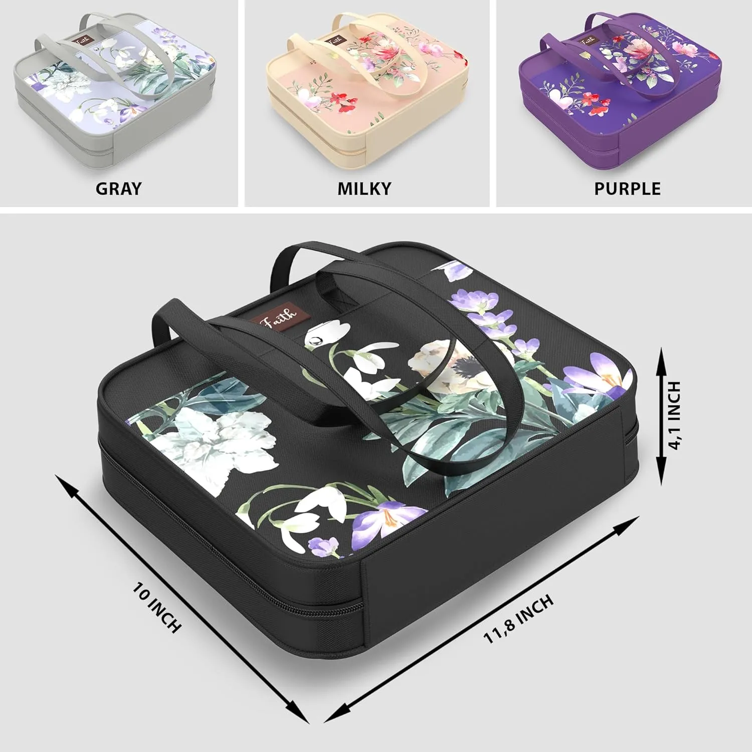 DEHITE Bible Bags for Women – Black Floral Carrying Case Bible – Tote Bag Extra Large – Book Size 11.8 x 10 x 4.1 in – Pen Slot – Zippered Pocket – Shoulder Strap – Premium Fabric – Christian Gift