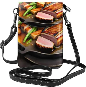 Delicious Grilled Meat Zippered Crossbody Bag, Women'S Shoulder Bag With Card Slot, Removable Shoulder Strap, 7.6 X 4.9 In., Black