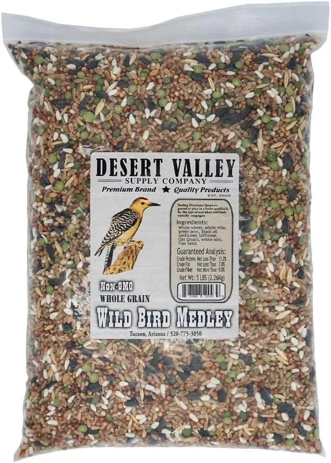 Desert Valley Premium Whole Grain Scratch Feed- Non GMO - Nutritious Treat for Chickens, Ducks, Wild Birds & More (5-Pounds)