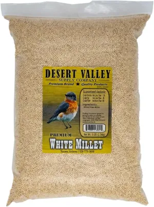 Desert Valley White Millet Seed, All Natural, Non-GMO Premium Wild Bird Food for Cardinals, Finch, Song Birds, Buntings and More (5 Pounds)