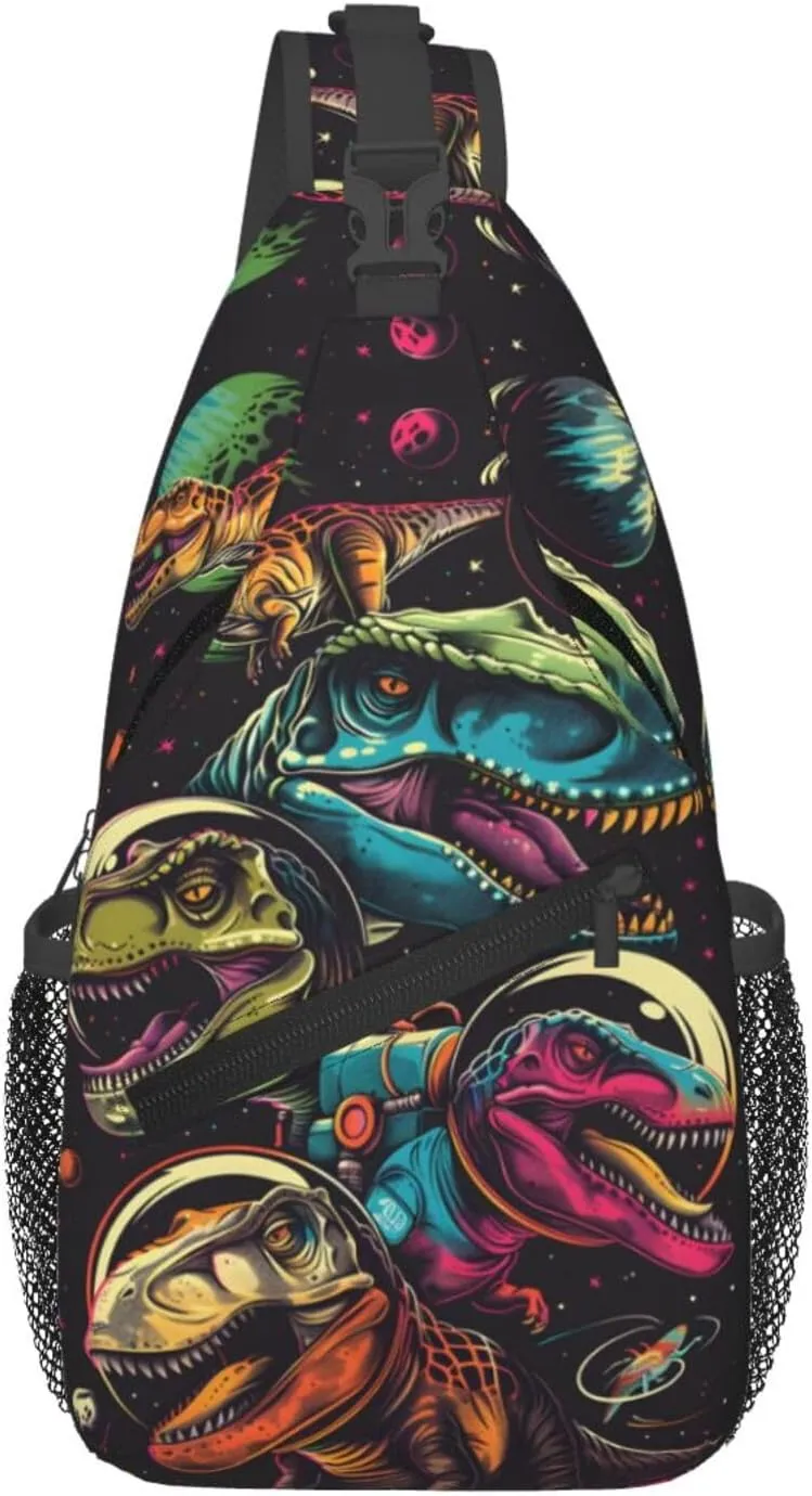 Dinosaurs In Space Outdoor Crossbody Shoulder Bag For Unisex Young Adult Hiking Bicycling